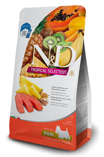 Farmina N&D Tropical - Ração Cão Adult Mini Salmão, Espelta, Aveia e Frutas Tropicais