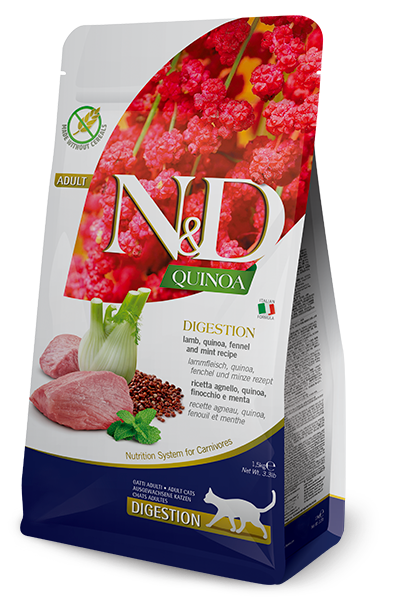 Farmina N&D Quinoa Digestion - Ração Seca para Gatos Adultos com Sensibilidade Digestiva - Cordeiro