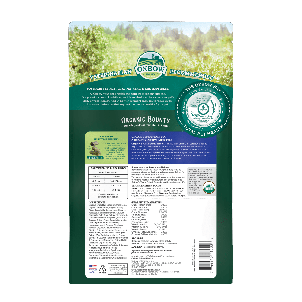Oxbow Organic Bounty - Ração Biológica para Coelho Adulto