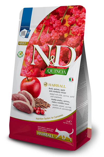 Farmina N&D Quinoa - Ração Gato Hairball Pato, Quinoa, Maçã e Mirtilo