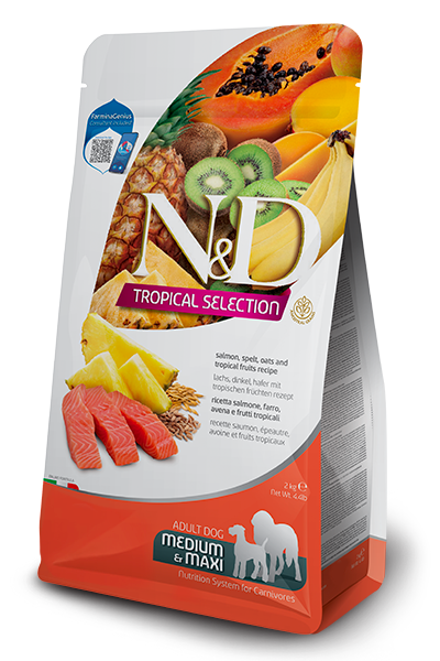 Farmina N&D Tropical - Ração Cão Adulto Medium & Maxi Salmão, Espelta, Aveia e Frutas Tropicais