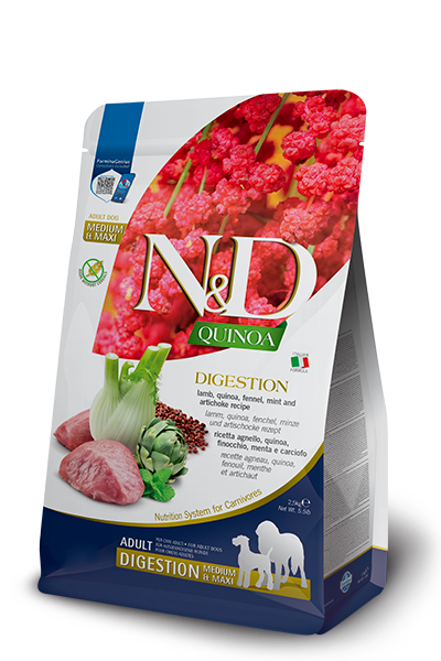 Farmina N&D Quinoa Digestion Medium/Maxi - Ração Seca para Cão Adulto com Sensibilidade Digestiva - Cordeiro