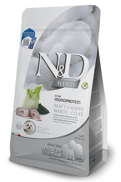 Farmina N&D White - Ração Cão Adulto Medium & Maxi Robalo, Spirulina e Funcho