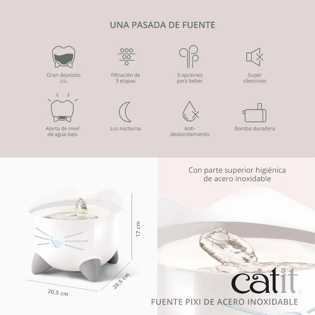 Catit PIXI - Fonte em Aço Inoxidável para Gatos