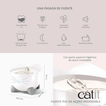 Catit PIXI - Fonte em Aço Inoxidável para Gatos
