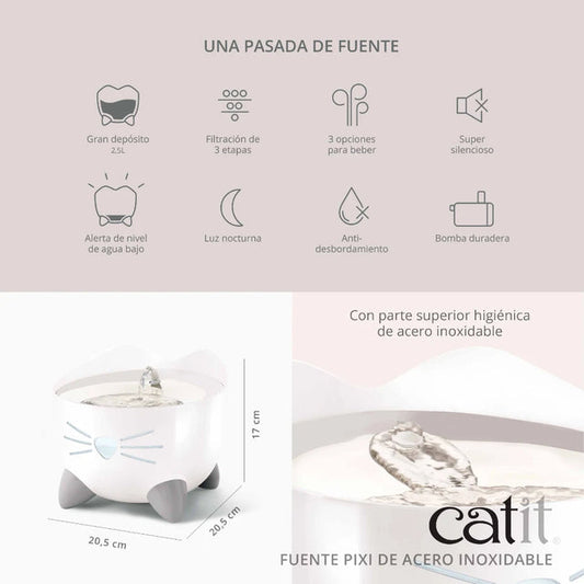 Catit PIXI - Fonte em Aço Inoxidável para Gatos