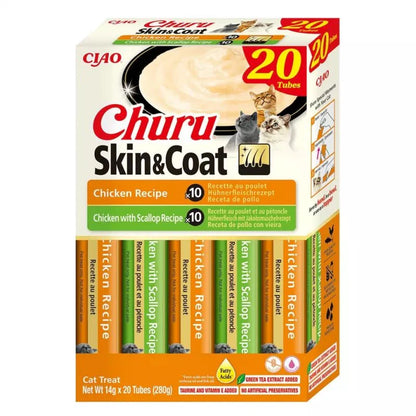 Churu Gato Box Skin & Coat de Frango & Vieira - Snack Cremoso para Gato