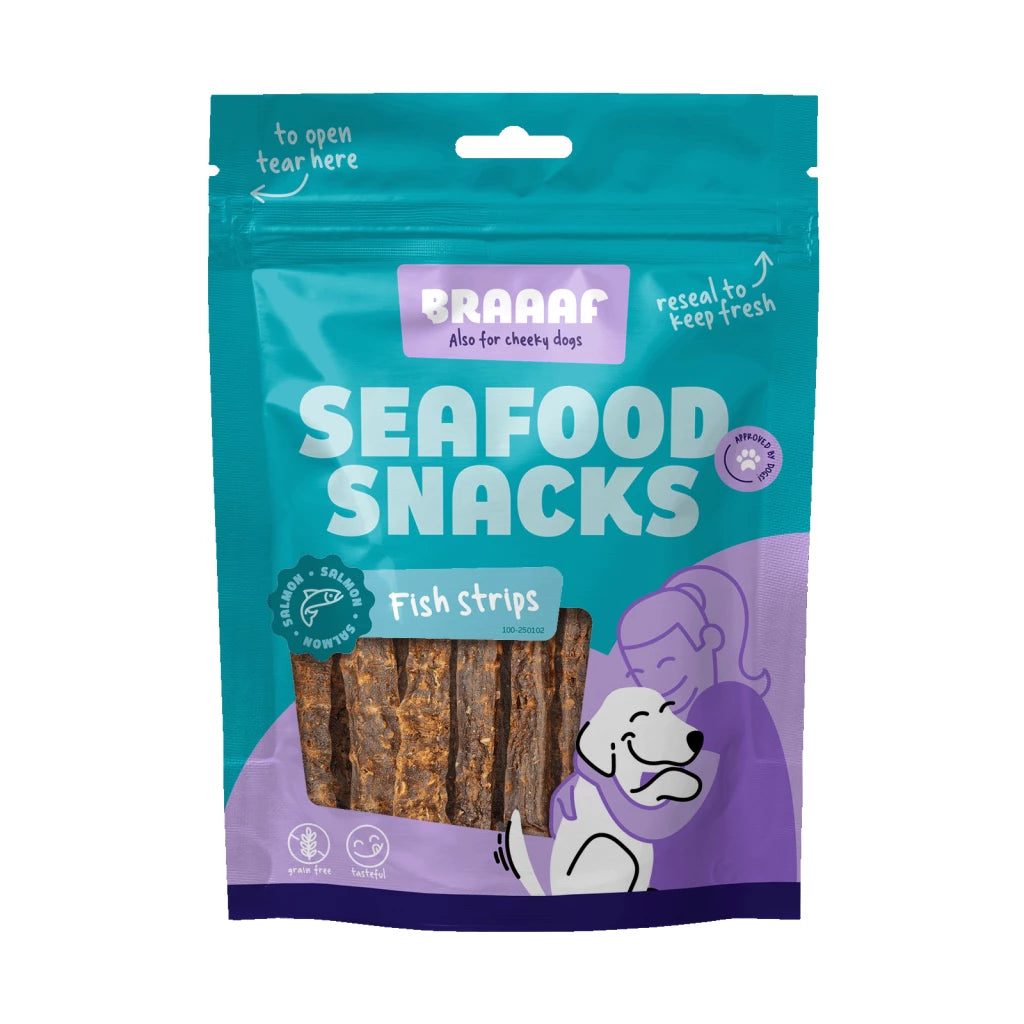 Braaaf Seafood - Tiras de Salmão 12 cm para Cão