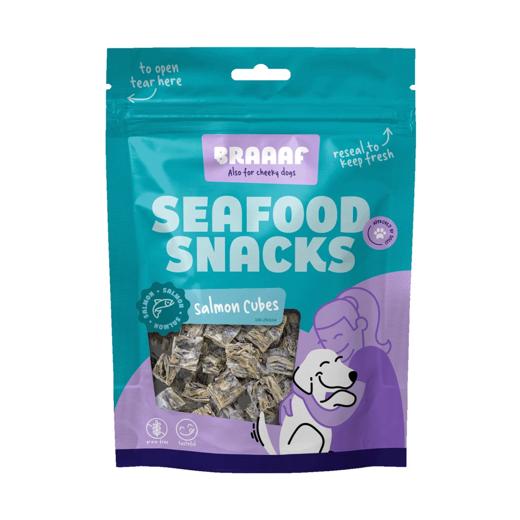 Braaaf Seafood - Cubos de Pele de Salmão para Cão