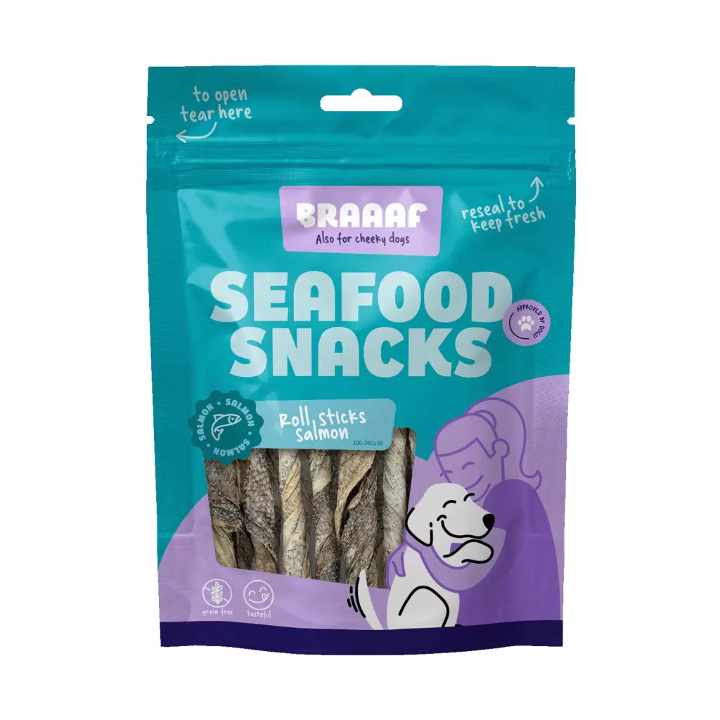 Braaaf Seafood - Salmon Roll Sticks de Salmão 12 cm para Cão