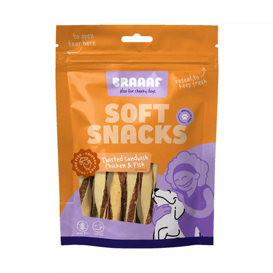 Braaaf Soft Snack Twisted Sandwich - Frango e Peixe para Cão