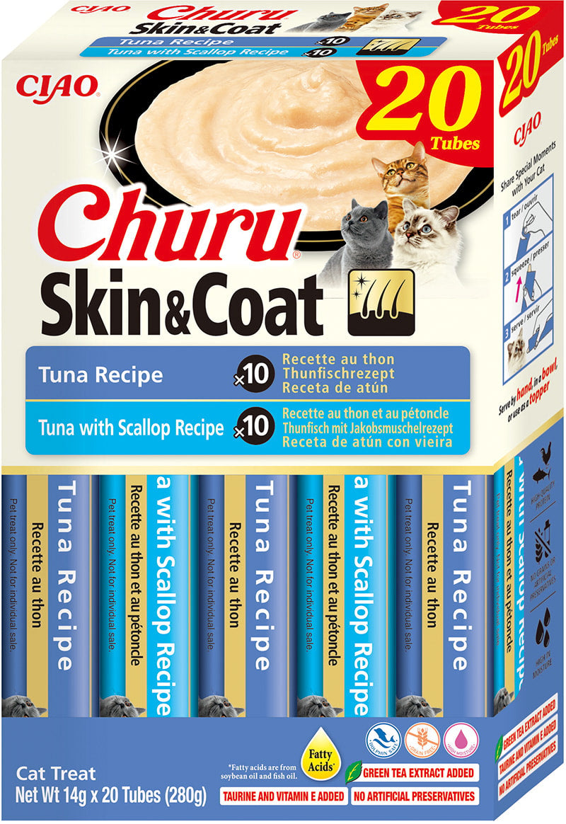 Churu Gato Box Skin & Coat de Atum - Snack Cremoso para Gato