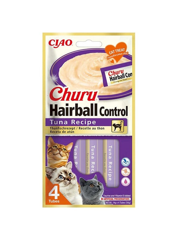 Churu Hairball Control - Puré para Gatos Contra Bolas de Pêlo de Atum