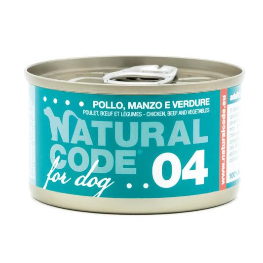 Natural Code 04 Frango, Vaca e Vegetais | Alimento Húmido para Cão