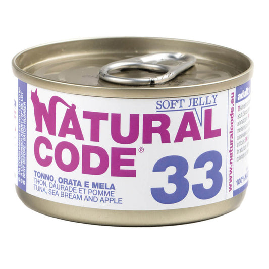Natural Code 33 Atum, Dourada e Maçã em Gelatina | Alimento Húmido para Gato